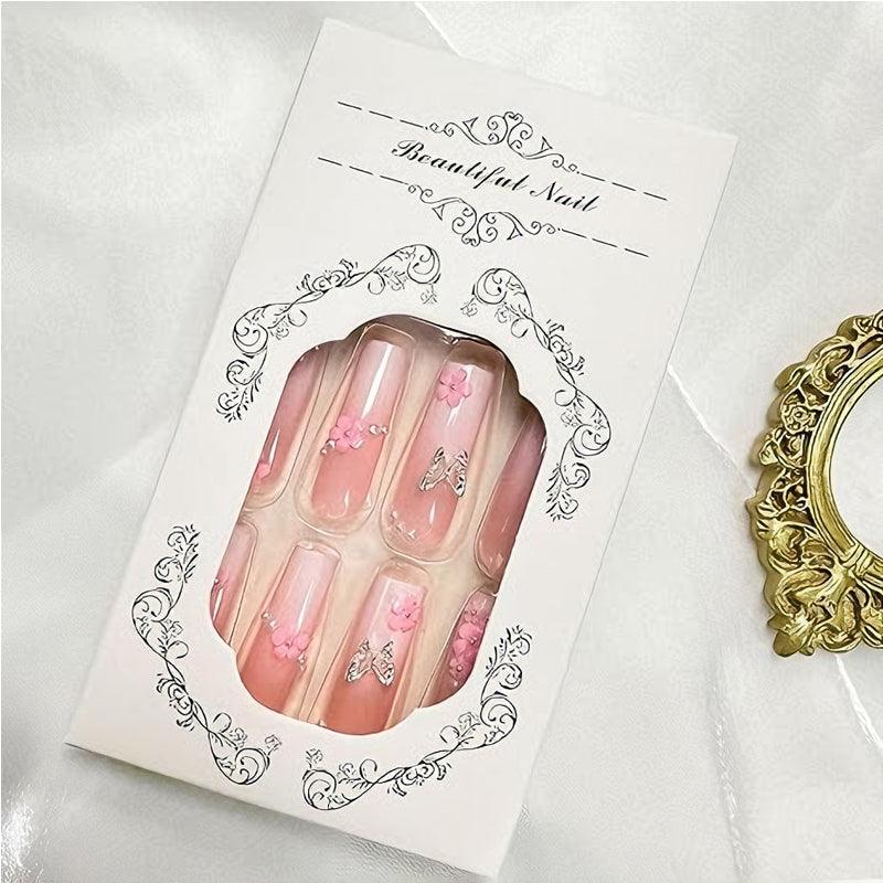 24 PCS Flower Diamond Butterfly Nail Art, Long Length Long Water Pipe Fake Nails,Square Head Nail Tips False Nail EX-STOCK Canada 