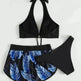 3pcs Leaf Print Bikini With Shorts Fashion Summer Beach Swimsuit Womens Clothing - EX-STOCK Canada