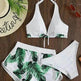 3pcs Leaf Print Bikini With Shorts Fashion Summer Beach Swimsuit Womens Clothing - EX-STOCK Canada