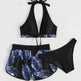 3pcs Leaf Print Bikini With Shorts Fashion Summer Beach Swimsuit Womens Clothing - EX-STOCK Canada