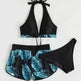 3pcs Leaf Print Bikini With Shorts Fashion Summer Beach Swimsuit Womens Clothing - EX-STOCK Canada