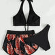 3pcs Leaf Print Bikini With Shorts Fashion Summer Beach Swimsuit Womens Clothing - EX-STOCK Canada