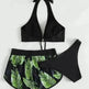 3pcs Leaf Print Bikini With Shorts Fashion Summer Beach Swimsuit Womens Clothing - EX-STOCK Canada