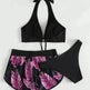 3pcs Leaf Print Bikini With Shorts Fashion Summer Beach Swimsuit Womens Clothing - EX-STOCK Canada