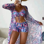 3pcs Pring Bikini With Long Sleeve Cardigan Fashion Summer Beach Swimsuit Women - EX-STOCK Canada