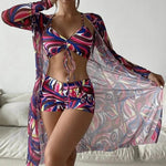 3pcs Pring Bikini With Long Sleeve Cardigan Fashion Summer Beach Swimsuit Women - EX-STOCK Canada