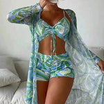 3pcs Pring Bikini With Long Sleeve Cardigan Fashion Summer Beach Swimsuit Women - EX-STOCK Canada