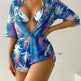 3pcs V-neck Swimsuit Suits Summer Leaf Print Waist-tie Bikini Fashion Long-sleeved Beach Sun-protection Clothing Womens - EX-STOCK CANADA