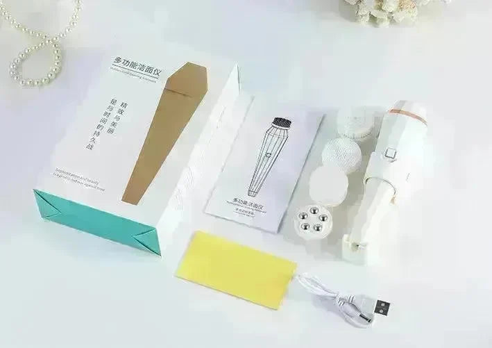 4 In 1 USB Rechargeable Electric Facial Cleansing Brush Soft Skin Care Portable Massager Face Brush Deep Cleaning Device - EX-STOCK CANADA
