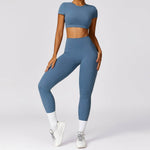Women 2pcs Workout Gym Outfit Sport Running Fitness wear Pant and crop Top - EX-STOCK Canada