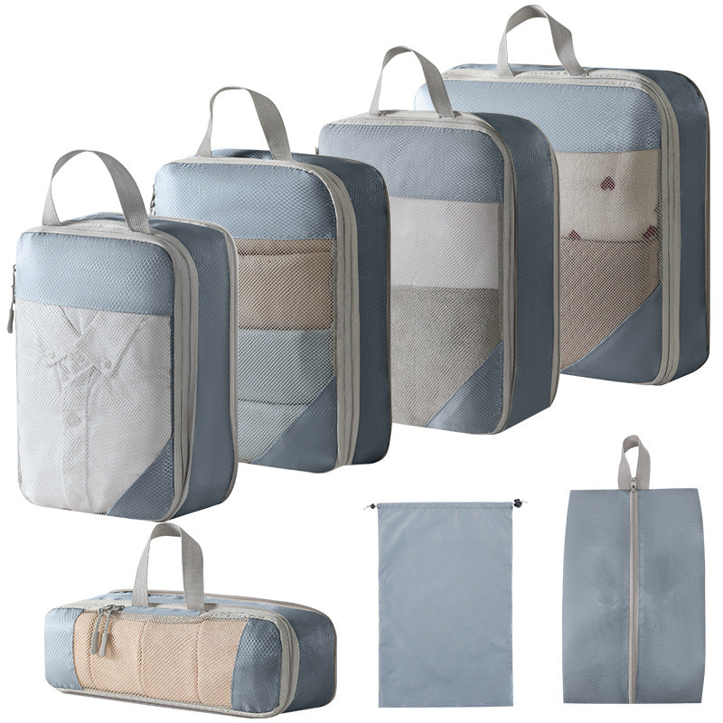 blue compression packing cubes 5-piece set for travel
