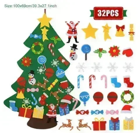 DIY Felt Christmas Tree New Year Toddler Kids Handmade Gift Toys Door Wall Hanging Ornaments Holiday Party Home Decor Set - EX-STOCK CANADA