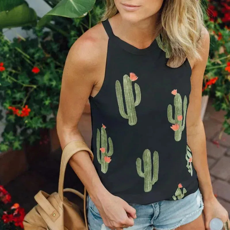 Summer Halter neck blouse top  Cactus Print Women - EX-STOCK CANADA