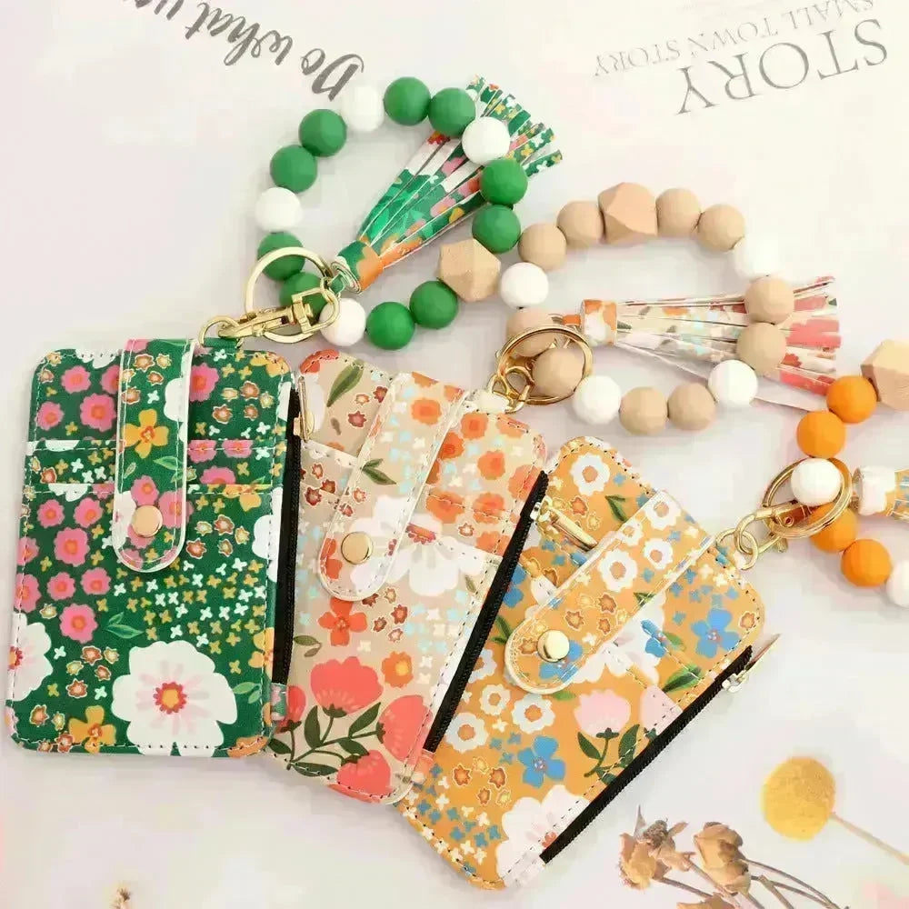 Women's Flora Print Tassel Leather Card Holder Wallet - EX-STOCK CANADA
