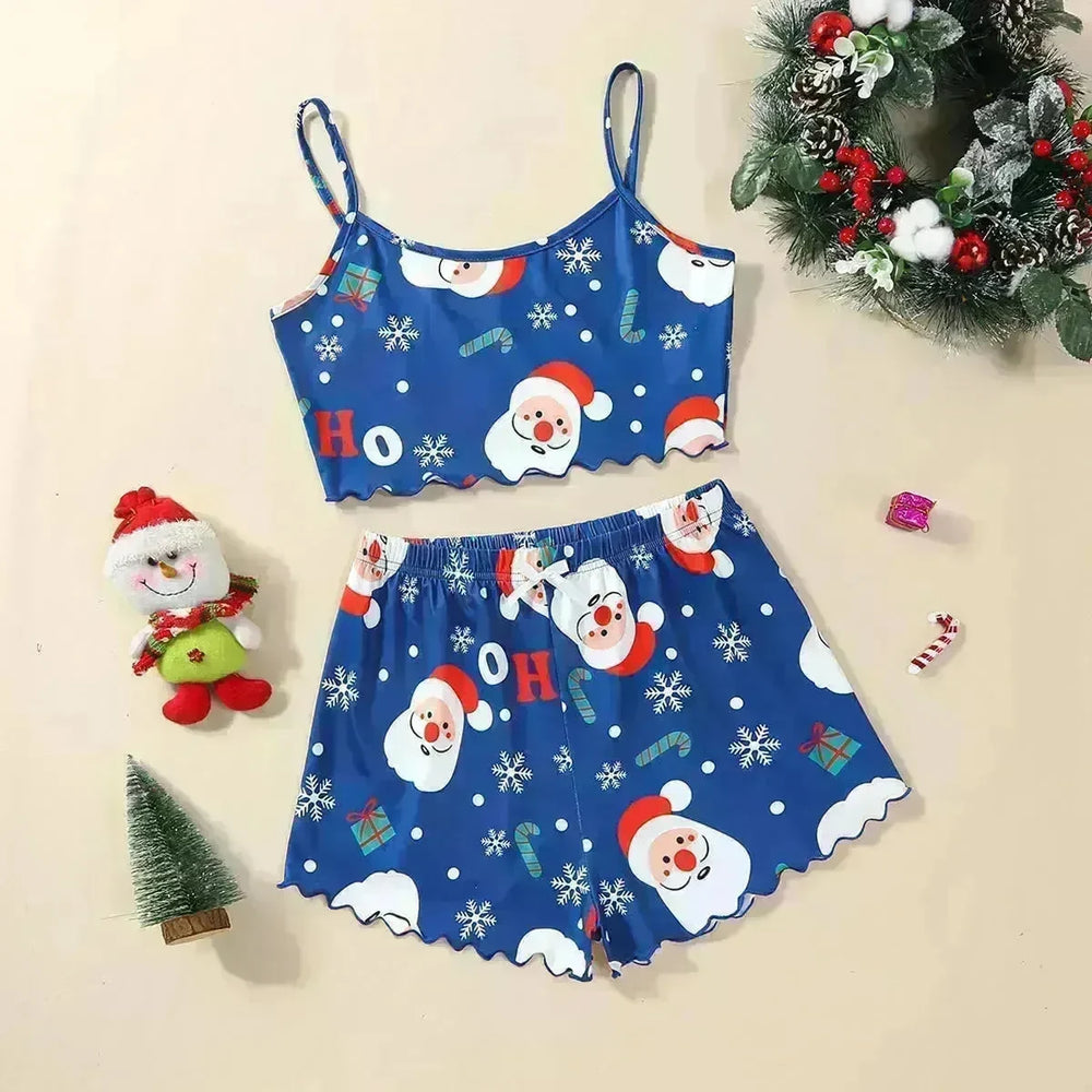 Christmas European And American Thin Pajamas Women's Sleeveless Shorts Milk Silk Simple Casual Two-piece Suit Homewear - EX-STOCK CANADA