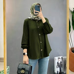 Muslim Ice Silk Wrinkle Stand-up Collar Literary Vintage Cardigan Loose Shirt Women - EX-STOCK Canada