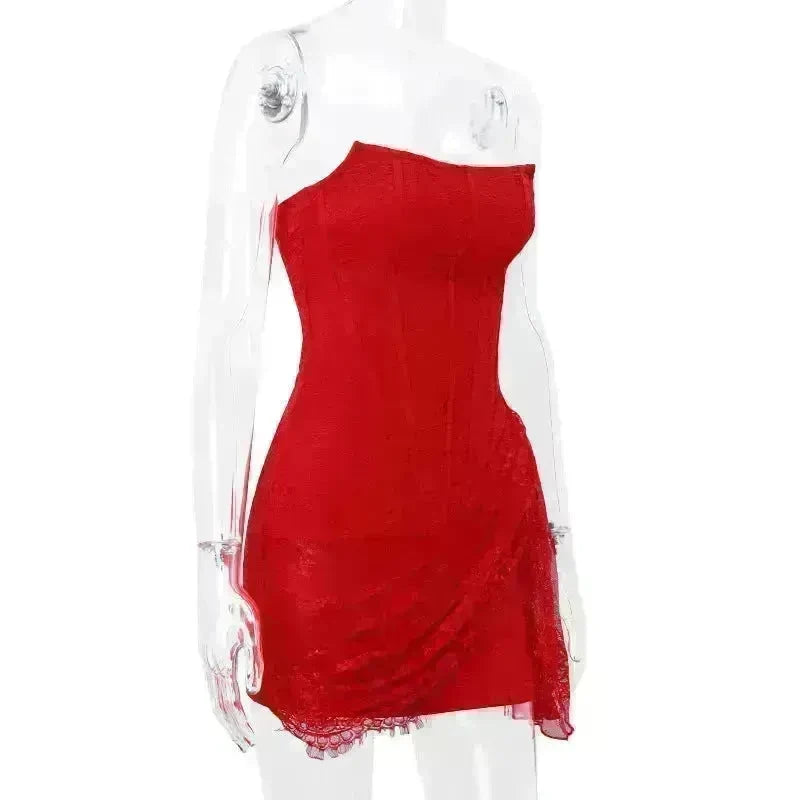 Strapless Lace Tube Top Corset Dress Party Women Fashion And Charming Slim fit Mini Dress  for Evening Party Cocktail. - EX-STOCK CANADA