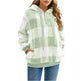 Casual Thick Fleece Plush half zip Plaid Hoodie Pullover top for women - EX-STOCK CANADA