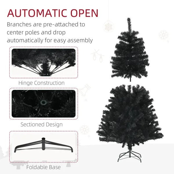 5ft Artificial Christmas Trees With Auto Open And Steel Base, Black EX-STOCK Canada 
