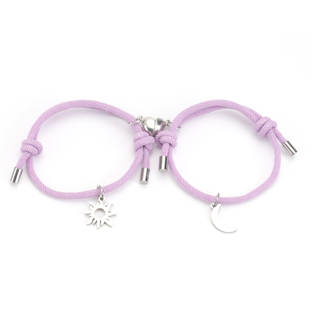 Bracelet Couple Pendentif Soleil et Lune en Acier Inoxydable et Titane - EX-STOCK Canada