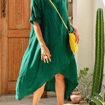 Women Maxi Dress Neck Pocket Summer Loose Casual Baggy Robe Female Retro Long Dresses - EX-STOCK CANADA