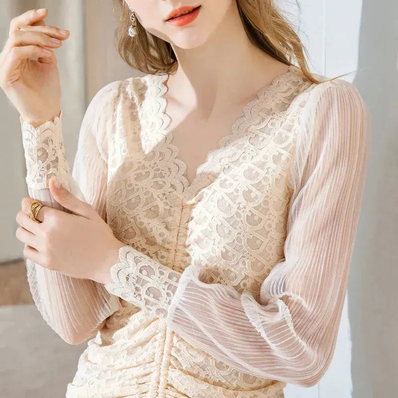 Summer Women Temperament  Work Office lace blouse top - EX-STOCK CANADA