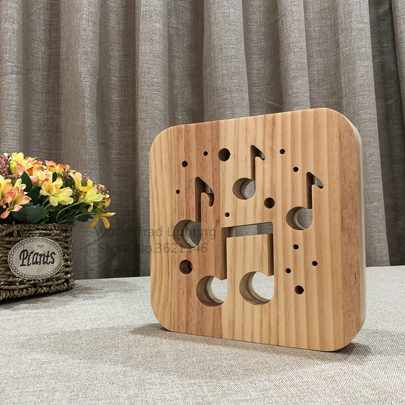 3D Wooden LED Music Note Atmosphere Night Light – USB Warm White
