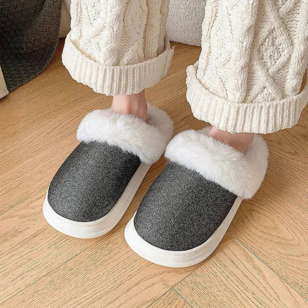 Fashion Frosted Sequined Plush Slippers Winter Warm Home Indoor Non-slip Bedroom Floor Fuzzy Slipper For Couple Women House Shoes - EX-STOCK Canada