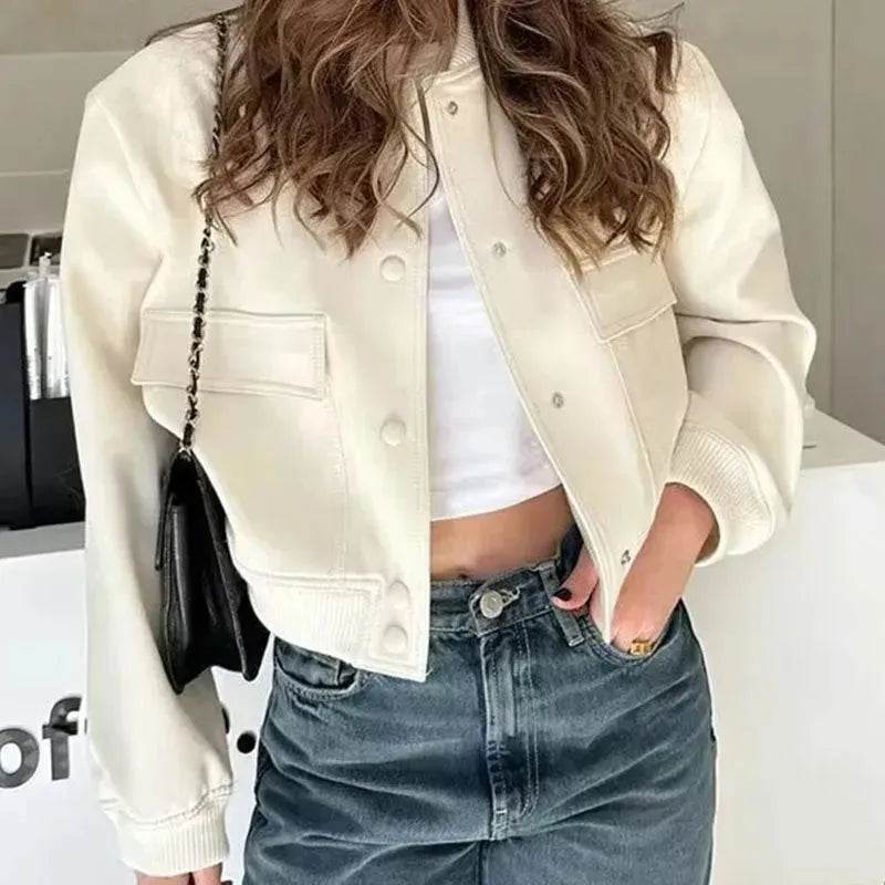 Oversized Fashion Button down Cropped Jacket outwear top for women - EX-STOCK Canada
