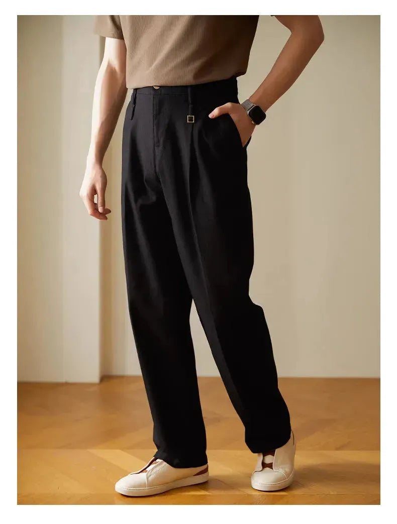 Retro Fashion Men High waist Pleated Loose Straight Leg Trouser - EX-STOCK CANADA