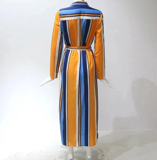 Stripe Shirt Women's Dress Spring Summer Chiffon V-neck Sexy Maxi Dresses Sexy Elegant Casual Girl Lace Women Long Sleeve - EX-STOCK CANADA