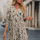 Allover Print Roll Up Sleeve Dress Ladies Casual High Low Long Sleeve V Neck Regular Fit Short Apricot Roll Up Sleeve All Over Print Tunic Women Short Dresses - EX-STOCK CANADA