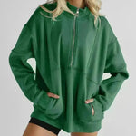 Women's Half Zipper Pocket Fashion Casual Exercise Oversized Sweatshirt Pullover - EX-STOCK CANADA