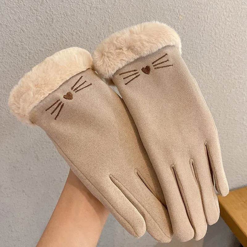 Fleece Lined Padded Warm Keeping Cute Suede Riding Gloves - EX-STOCK Canada