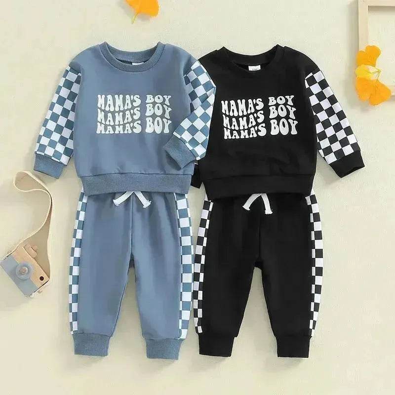 Children Plaid Printed Long-sleeve Sweater Set Casual baby outfit for Boys Baby two piece for boys - EX-STOCK Canada