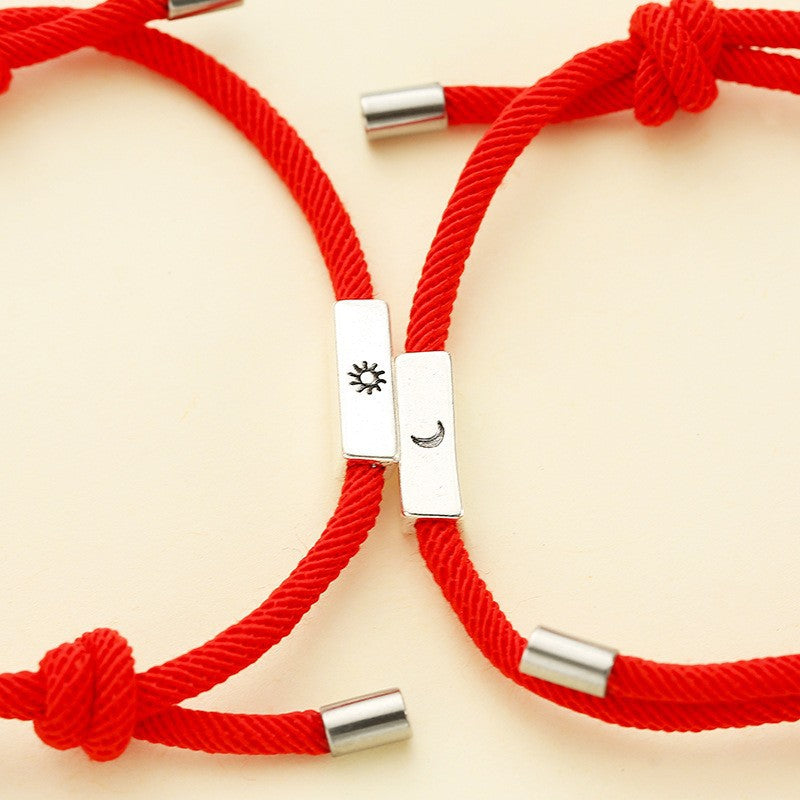 Simple Retro Alloy Sun And Moon Couple Magnet Attract Bracelet - EX-STOCK Canada