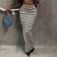 High-waisted Black And White Striped Straight Long Pencil Skirt - EX-STOCK Canada