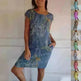 Casual Floral Printed Straight Dress Summer Loose Round Neck Short Sleeve Midi Dresses Womens Clothing - EX-STOCK CANADA