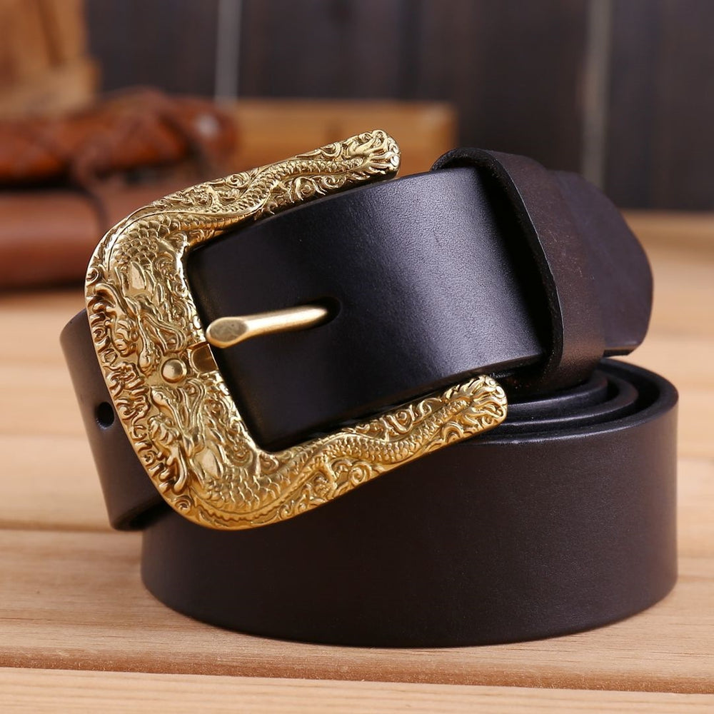 Men's Vintage Dragon-Buckle Leather Belt — product view 1 of 8 | EX-STOCK