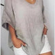 Spring Summer Loose Short Sleeves cotton linen blouse top Women Summer Tops - EX-STOCK CANADA