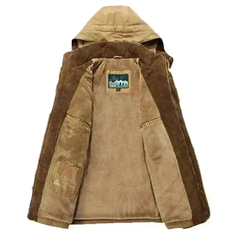 Thickened multi-pocket hooded men's cotton coat - EX-STOCK CANADA