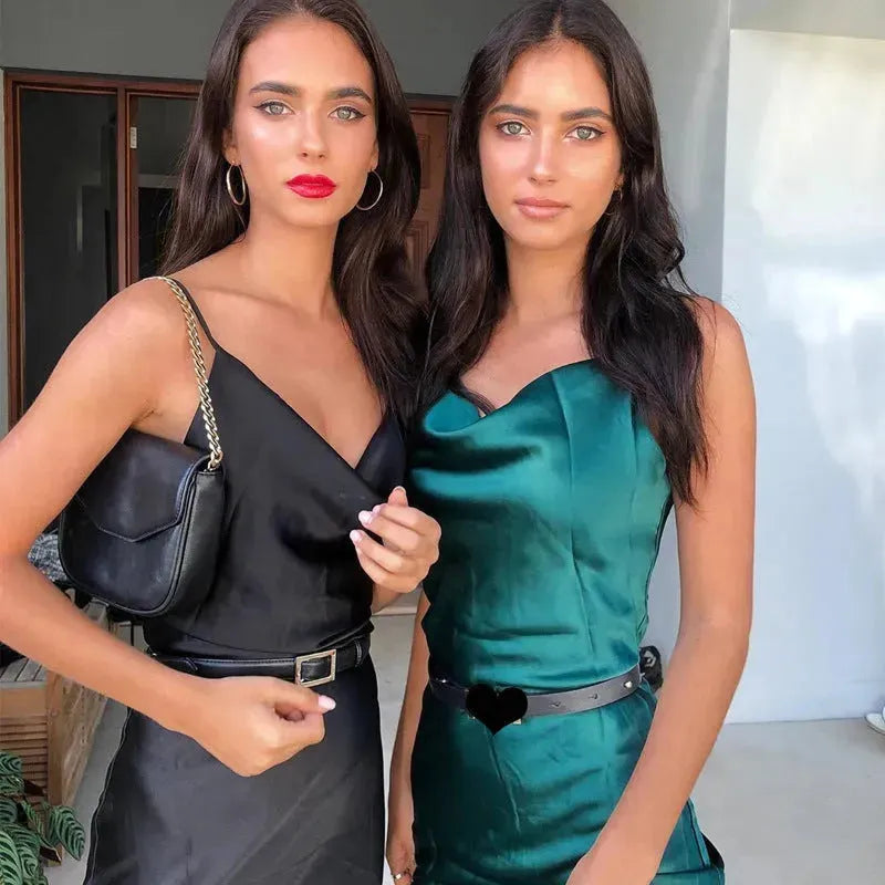 Women's Satin Drape Cowl Neck Sleeveless summer dress Strappy Cami Split Slit Party Midi Dress - EX-STOCK CANADA