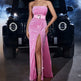 Strapless Sequined Cinched Waist Slim-fit Tube Top Banquet Pink formal Dress - EX-STOCK CANADA