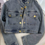Design American Sweet Retro Personality Gold Button Short Denim Jacket For Women EX-STOCK Canada 