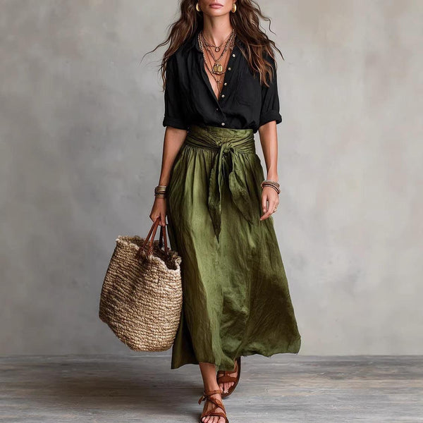 Ensemble Deux-Pièces Chemise Boutonnée & Jupe Droite pour Femmes – Tenue Décontractée d'Été
