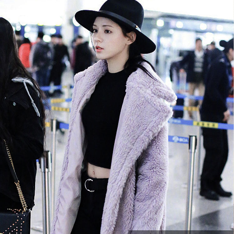 Plush Coat Ladies Long Lamb Coat Winter