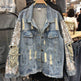 Street Fashion Heavy Industry lose Ripped Sequined Sleeve Denim Jacket Women - EX-STOCK Canada