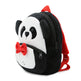 Panda-shaped backpack with a red bow tie on a white background