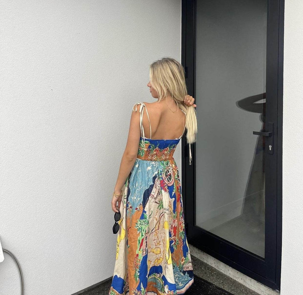 Elegant Ladies Spaghetti strap Vacation Resort Boho Floral Summer Maxi dress - EX-STOCK Canada