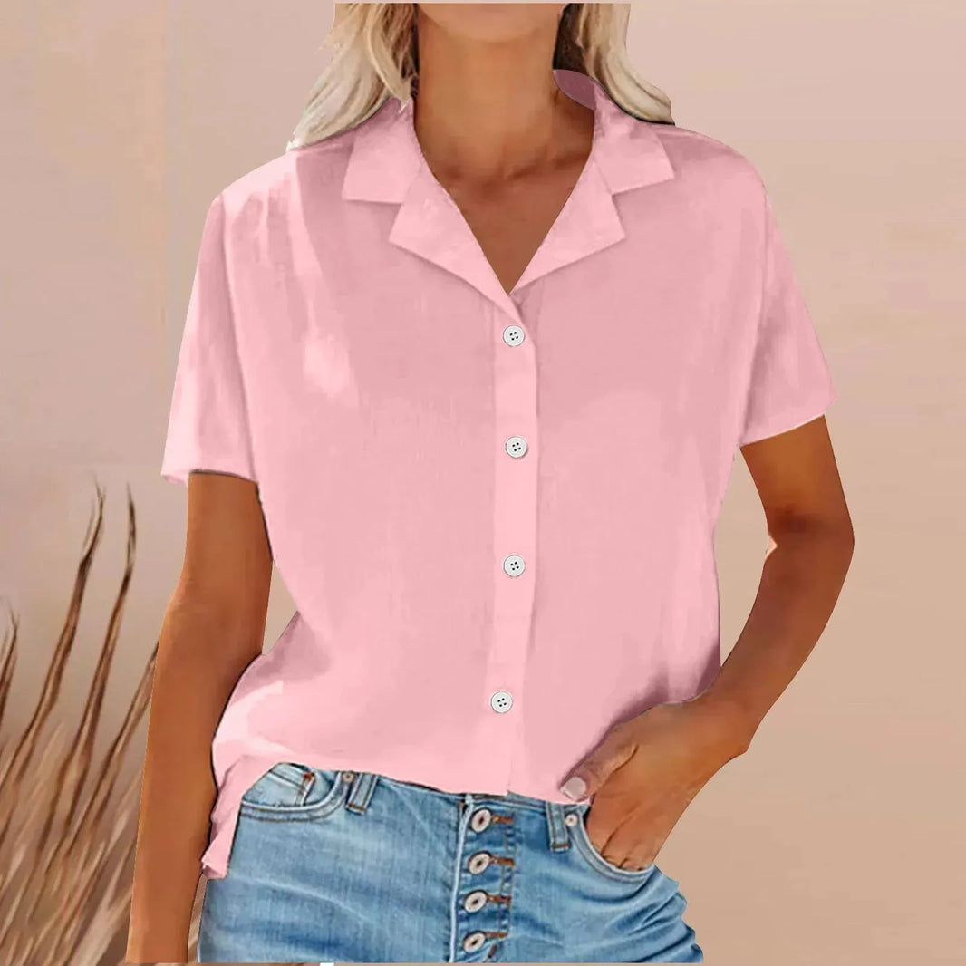 Spring Summer Lapel Cotton And Linen Casual short sleeve Shirt For Women - EX-STOCK CANADA